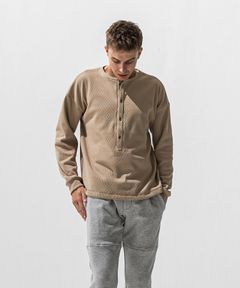OVER HENRY VELOURS FLEECE THERMAL / 裏起毛 オーバーサイズ サーマル生地 ロングスリーブ ヘンリーネック (ブラウン) (10月下旬入荷予定) ※オーダー締切:9月7日(月)17時