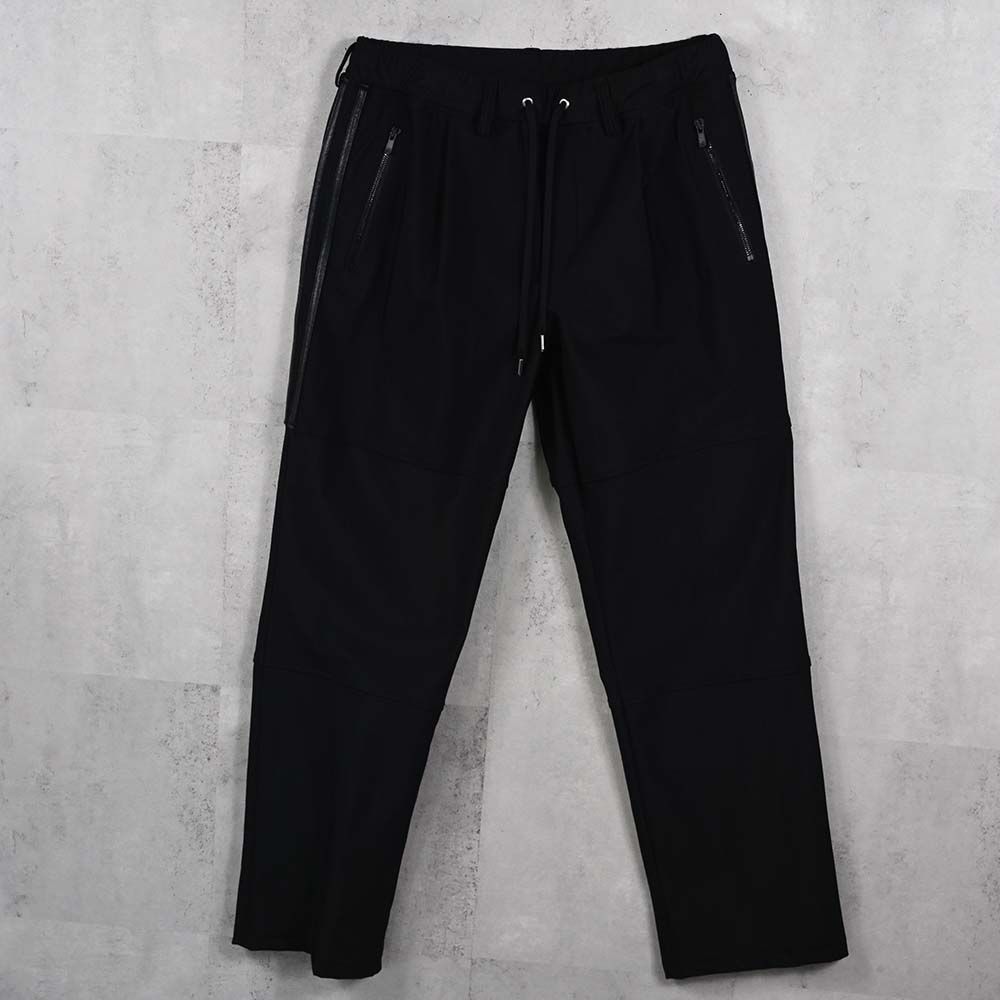 JOHNSON LINE HEATWIDE TUCK PT / 裏起毛 ハイブリットジャージー セミワイド ラインパンツ (ブラック/ブラック) (10月下旬入荷予定) ※オーダー締切:9月7日(月)17時
