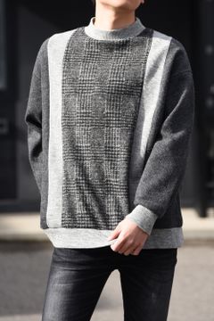 MOCK NECK CONTRASTED PULLOVER / グレンチェック モックネック ニット チャコール