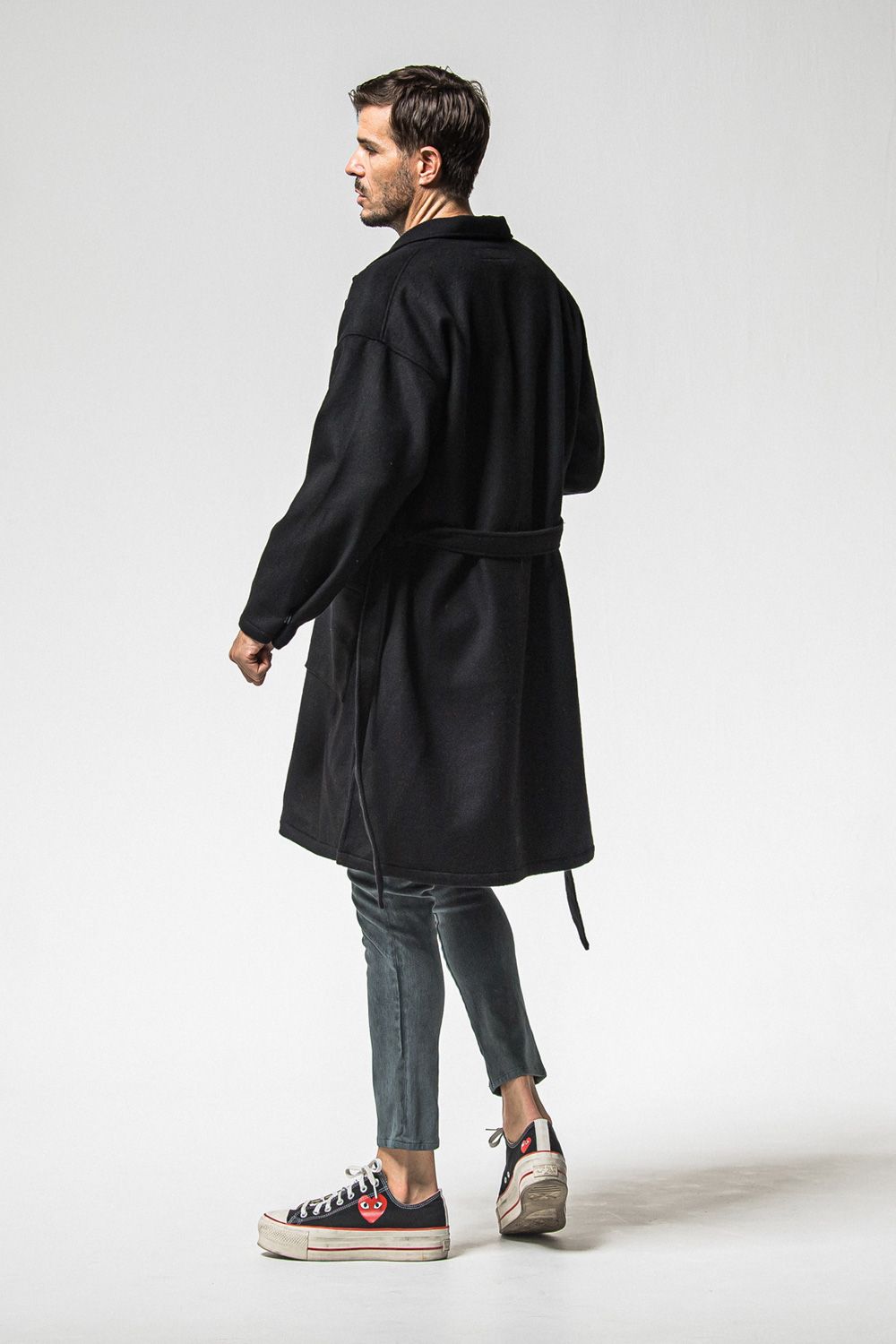 GOWN OVER COAT / ウール オーバー サイズ ガウンコート (ブラック) (11月上旬入荷予定) ※オーダー締切：9月1日(月)18:00