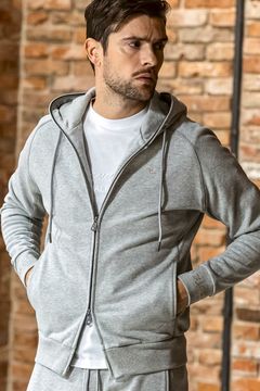 HOODIE WITH RHINESTONE CUFFS / ラインストーンカフスウェットジップパーカー (グレー)