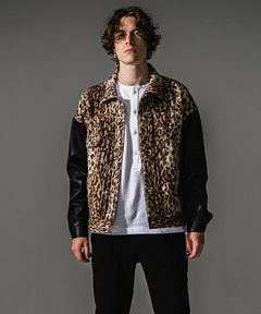LEATHER 2ND G / エコレザーコンビ デニムジャケット型ブルゾン (レオパード) (9月末入荷予定) ※オーダー締切:5月23日(土)17時