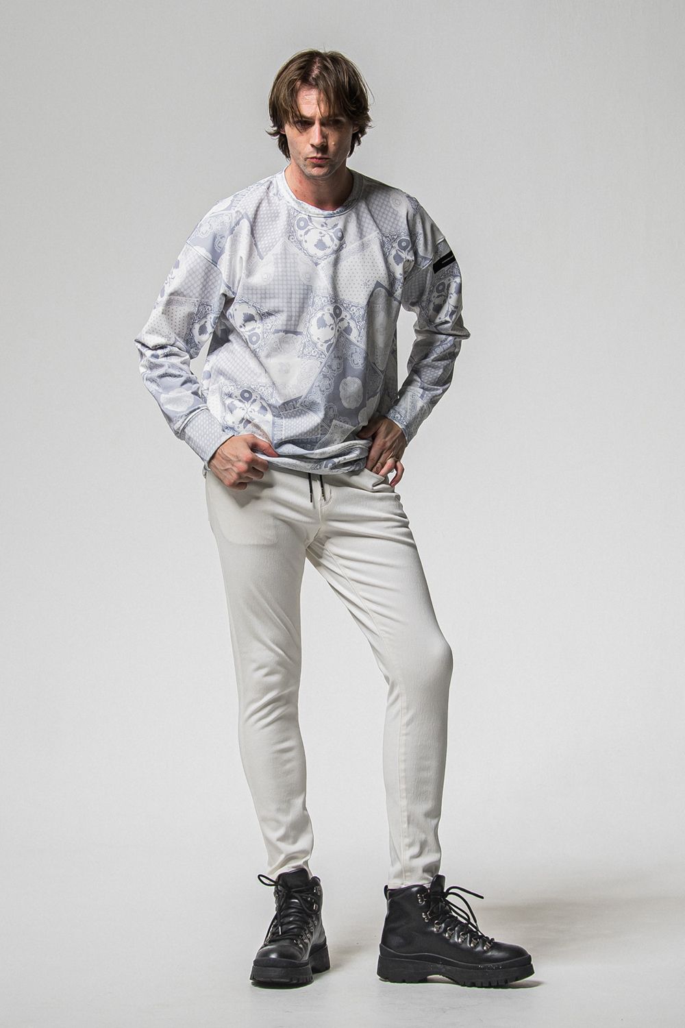 PAISLEY  BACK FLEECE DROP TRAINER / 裏起毛 ペイズリー柄 ルーズ トレーナー (グレー) (10月中旬入荷予定) ※オーダー締切：9月1日(月)18:00