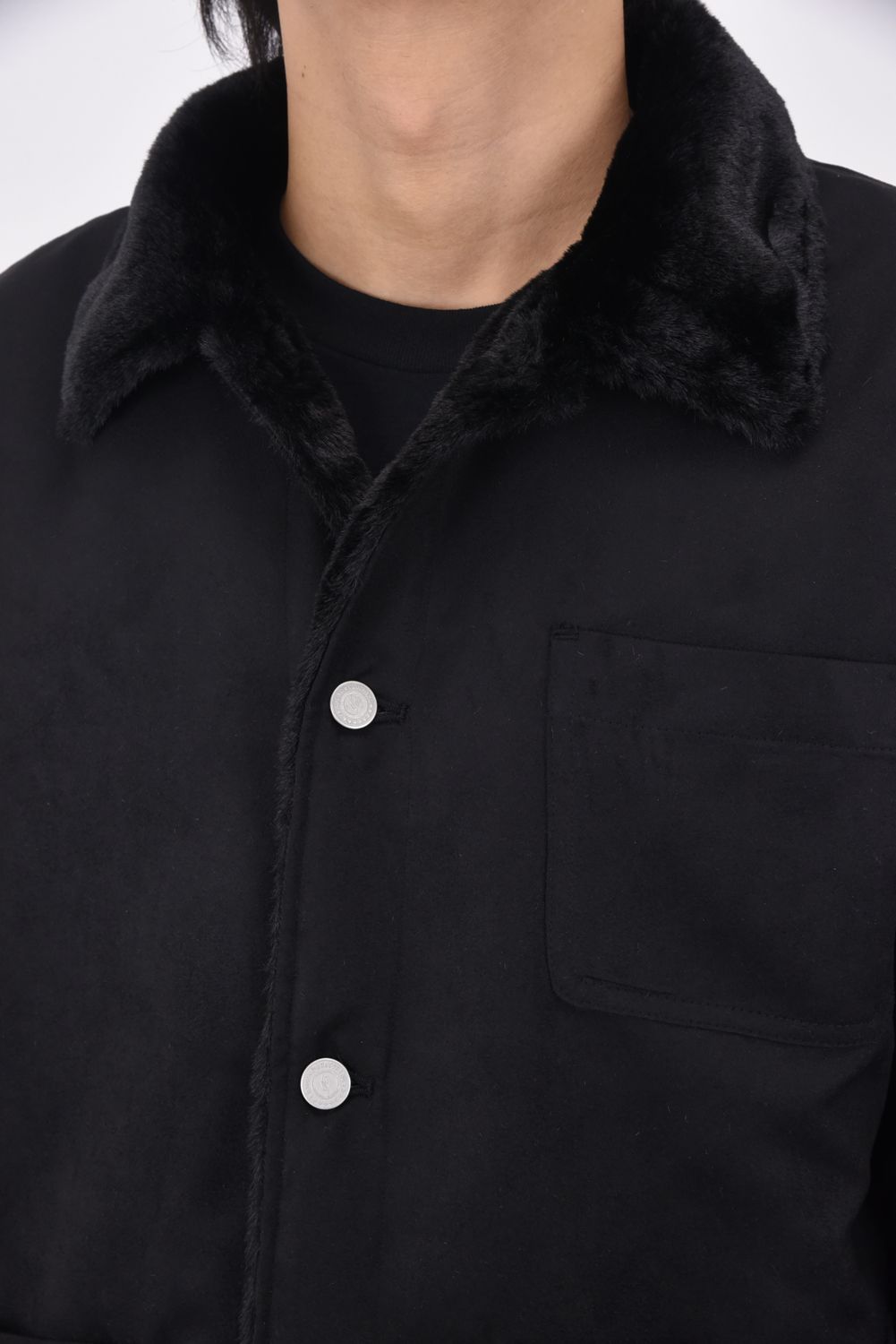SUEDE FUR CAVER ALL /  エコ スウェード ファーカバーオールジャケット (ブラック)
