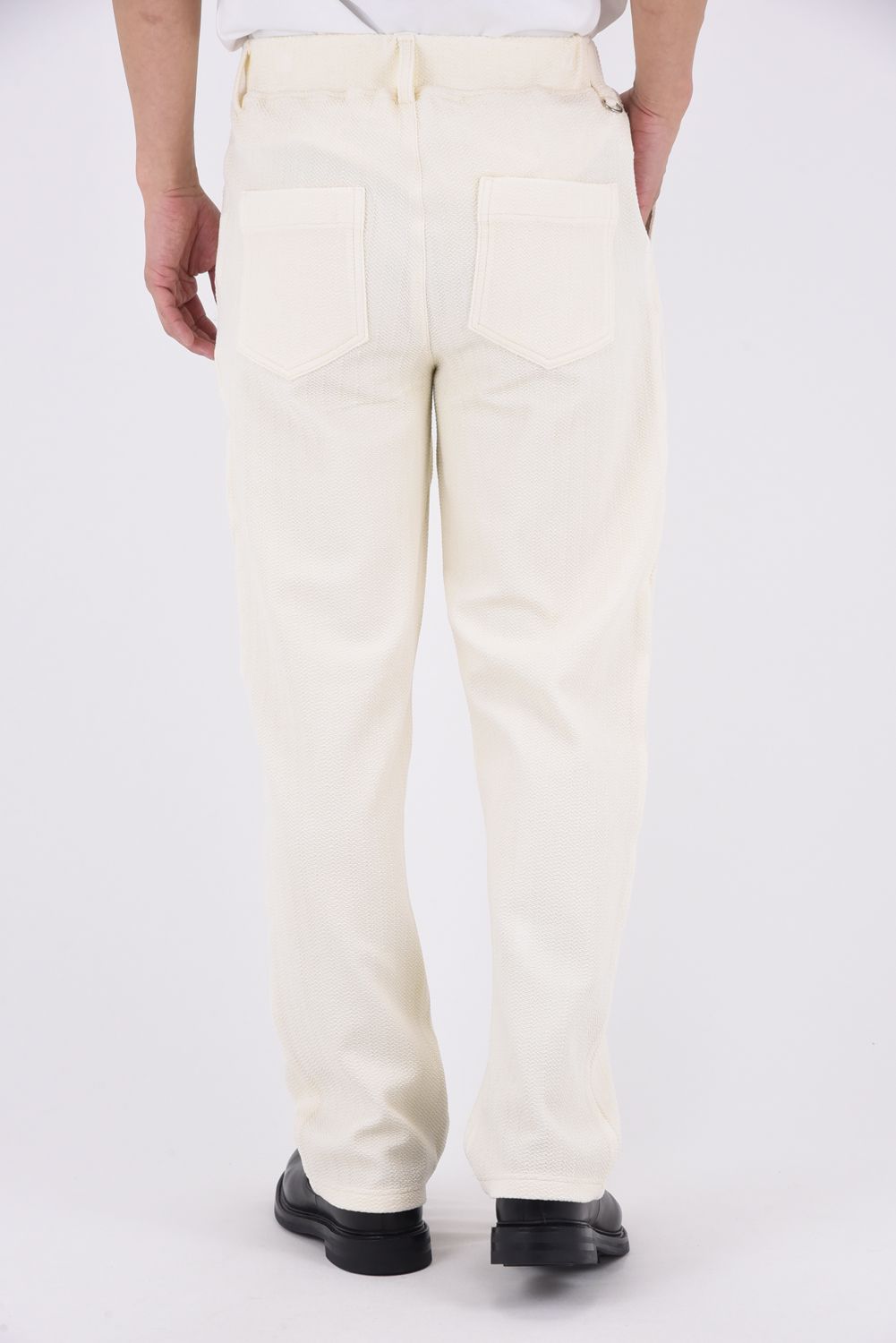 SEMI WIDE TUCK PANTS / ブリスターニット セミワイド ワンタックイージーパンツ (オフホワイト)