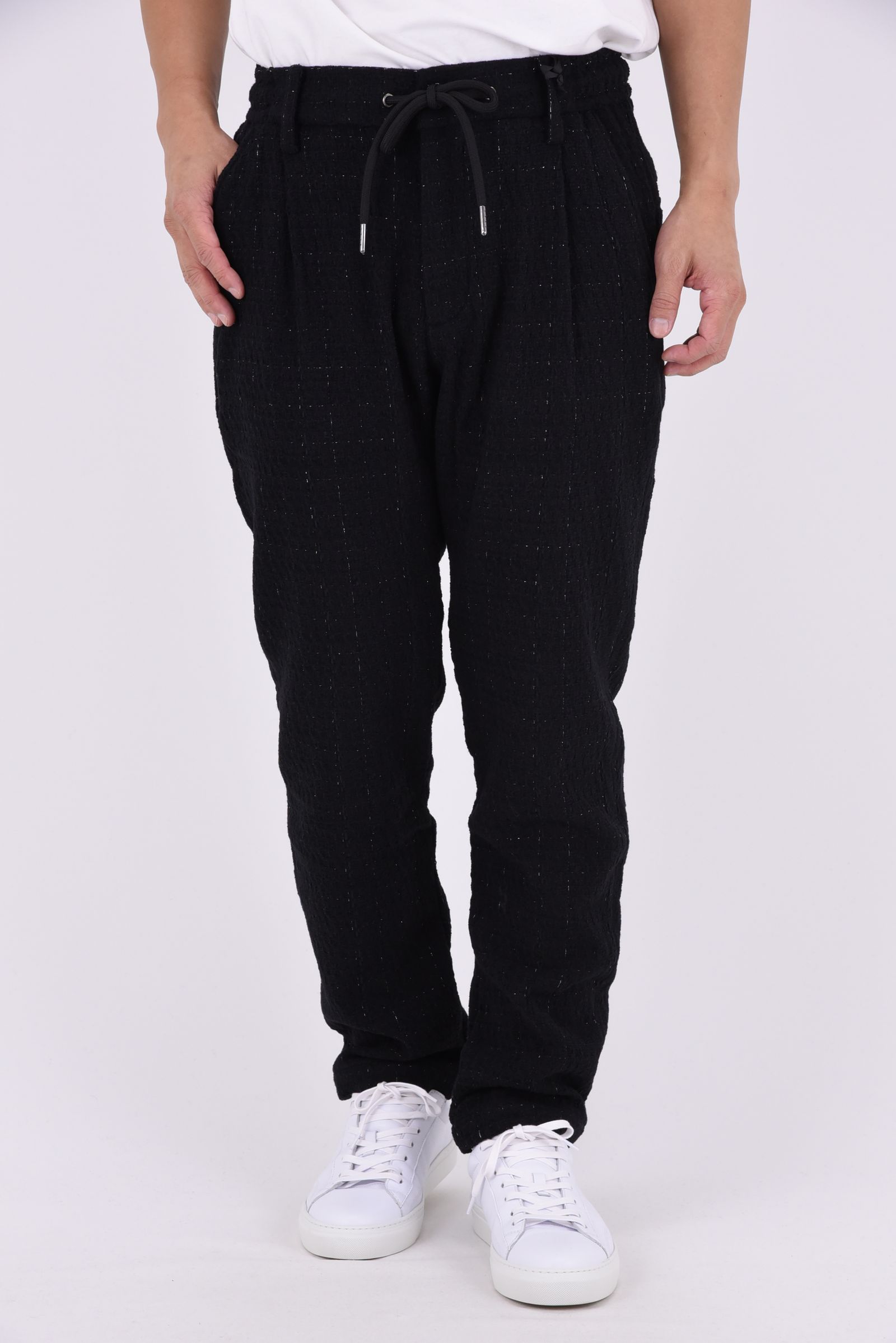 【26AW】【セットアップ】 LAME SQUARE JACQUARD JACKET & SLACKS / ファンシーツイード テーラードシングルジャケット&イージースラックス (ブラック)