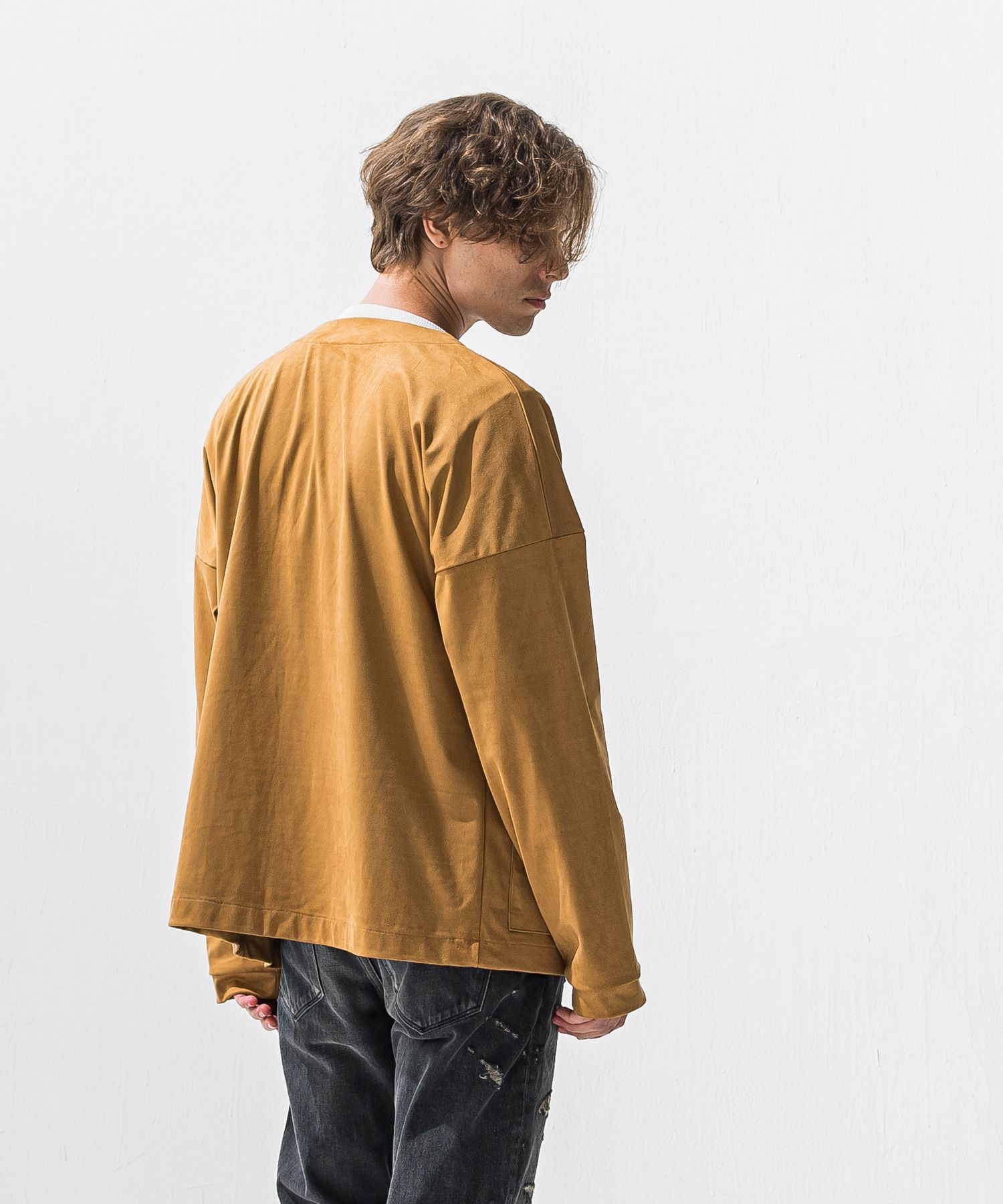 suede cardigan / エコスエード オーバーサイズ スウェードカーディガン (ベージュ) (1月上旬入荷予定) ※オーダー締切:9月7日(月)17時