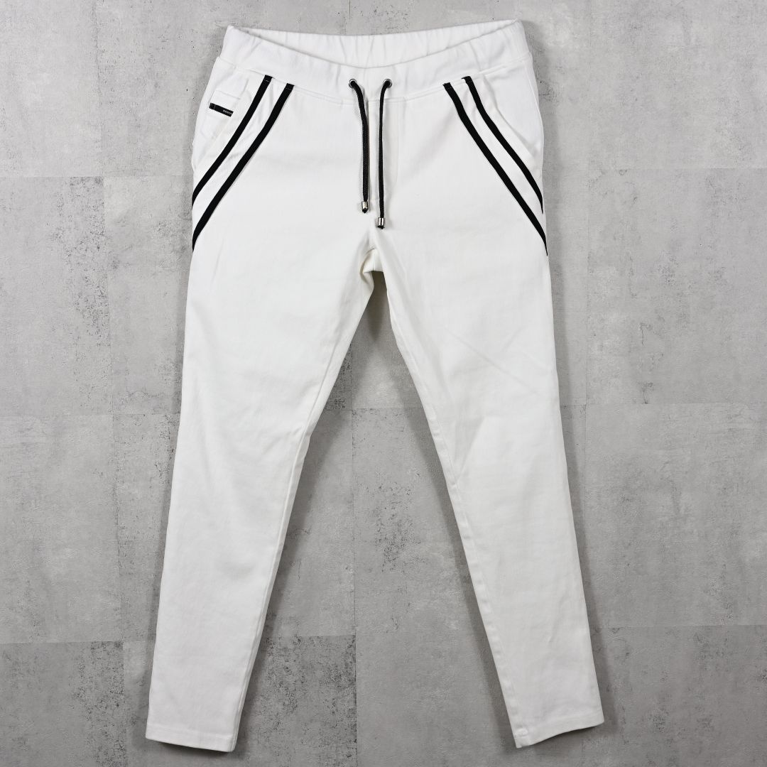 EX DENIM JERSEY EDGE PT / ダブルライン タイトテーパード デニムジャージ (ホワイト) (2月上旬入荷予定)