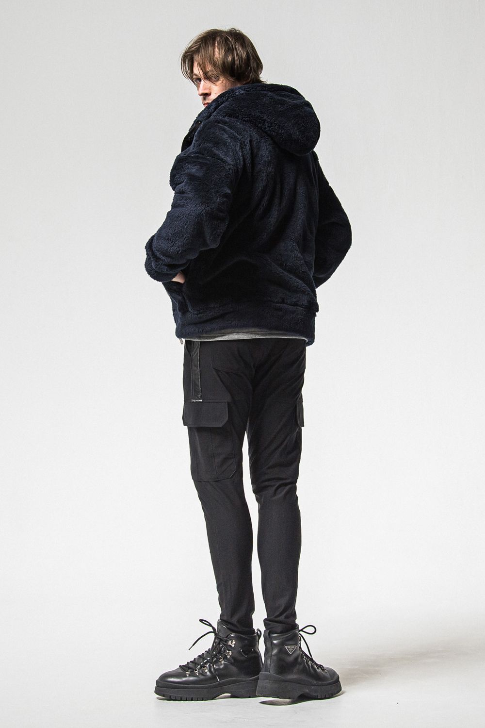 BOA ZIP LOOSE HOODIE / シルキーボア ジップアップ パーカー (ネイビー) （11月中旬入荷予定) ※オーダー締切：9月1日(月)18:00