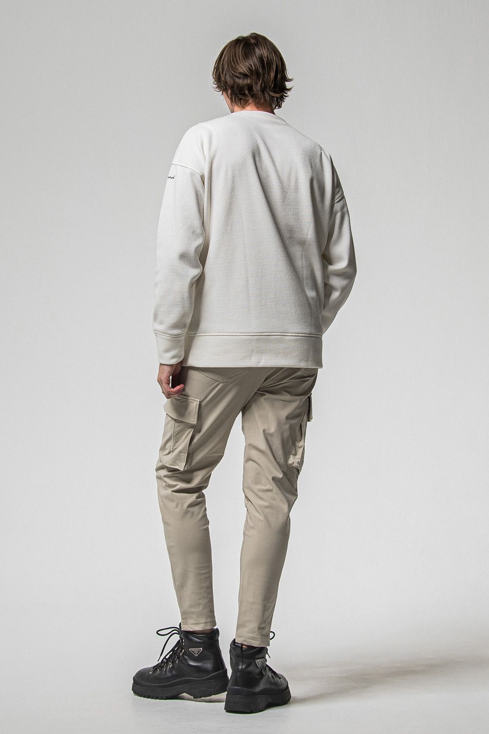 VELOURS FLEECE THERMAL  LOOSE TRAINER / 裏起毛 サーマル生地 ロングスリーブ トレーナー (ホワイト) (10月中旬入荷予定) ※オーダー締切：9月1日(月)18:00
