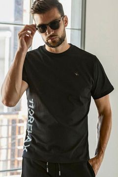SIDE RHINESTONE T-SHIRT / サイドラインストーンロゴ クルーネックTシャツ ブラック