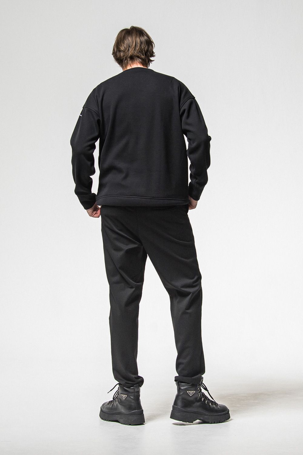 VELOURS FLEECE THERMAL  LOOSE TRAINER / 裏起毛 サーマル生地 ロングスリーブ トレーナー (ブラック) (10月中旬入荷予定) ※オーダー締切：9月1日(月)18:00