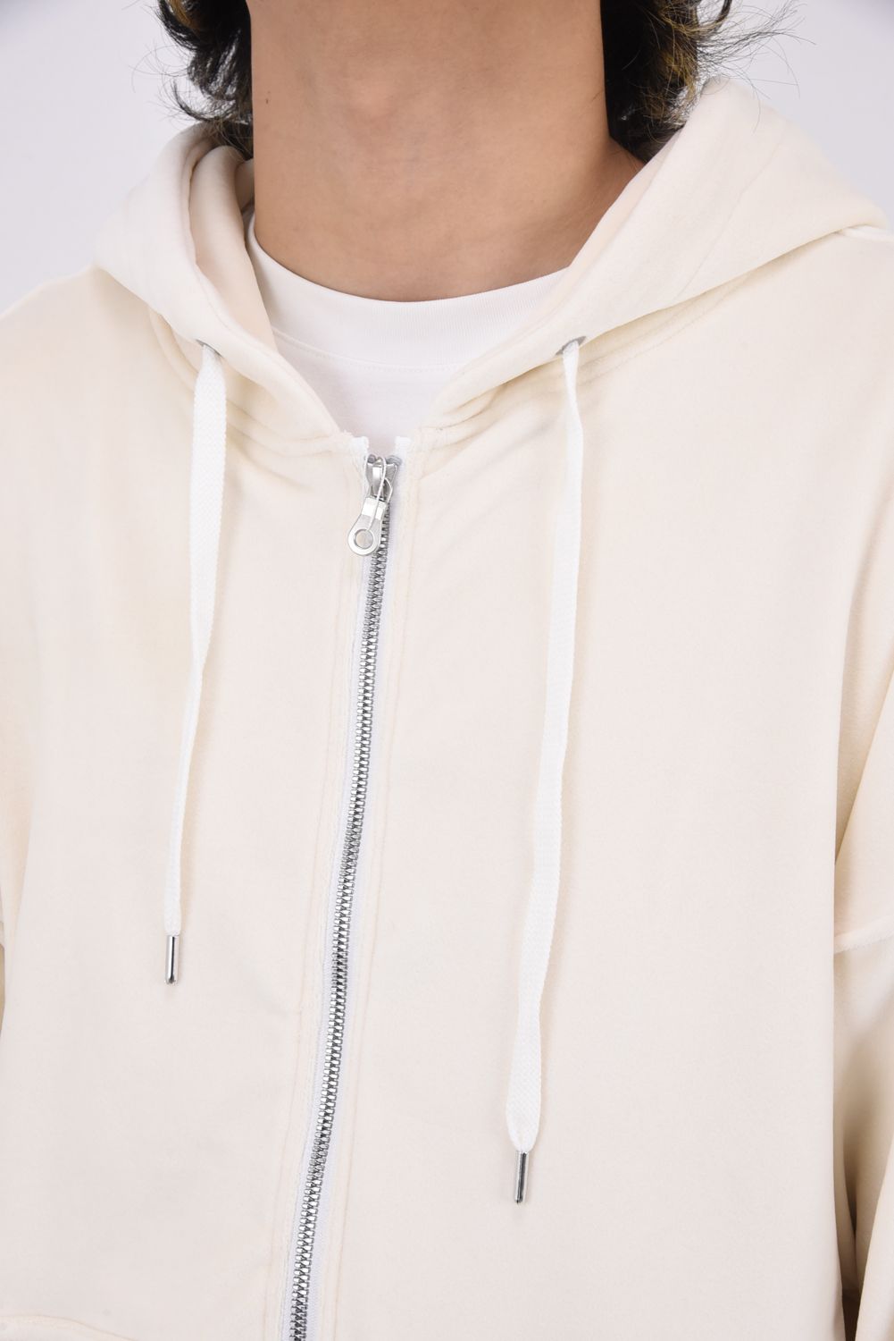 VELOURSFLEECE ZIP LOOSE HOODIE / ベロアフリース ジップアップパーカー （オフホワイト）