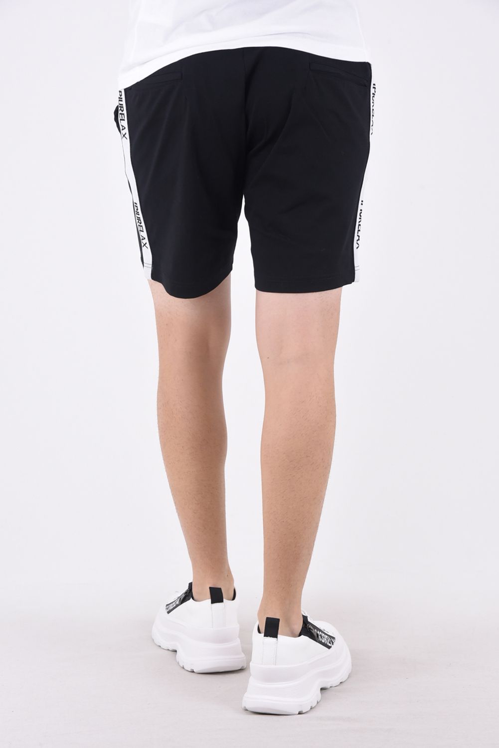 SILKET LINE HALF SLACKS  / サイドラインシルケットハーフスラックス ブラック