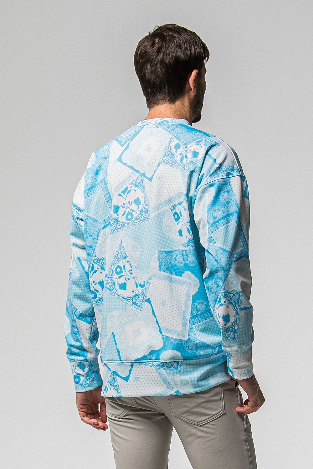 PAISLEY  BACK FLEECE DROP TRAINER / 裏起毛 ペイズリー柄 ルーズ トレーナー (ブルー) (10月中旬入荷予定) ※オーダー締切：9月1日(月)18:00