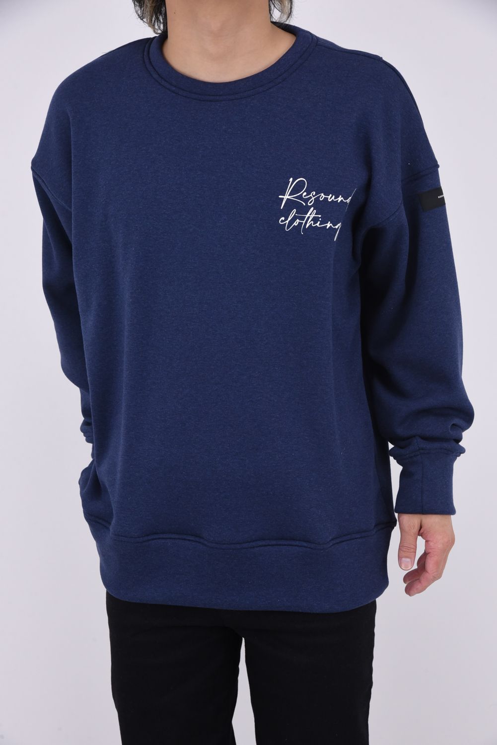 VELOURS FLEECE DORP TRAINER / アイコンロゴ 裏起毛 ルーズトレーナー ネイビー