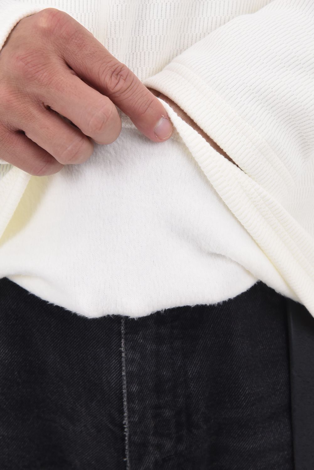 VELOURS FLEECE THERMAL HENRY / 裏起毛 サーマル生地 ロングスリーブ ヘンリーネック (ホワイト)