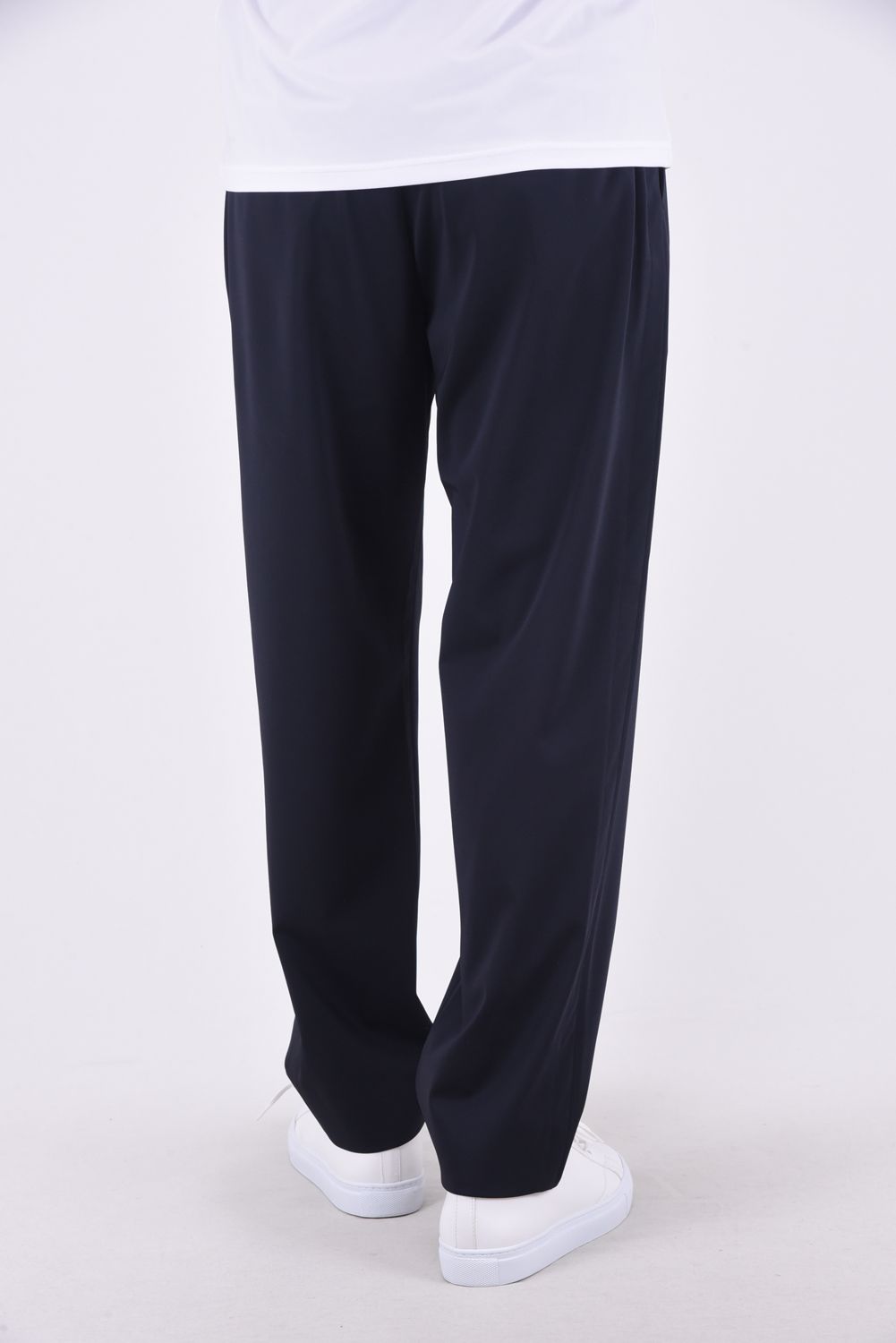 1OUT-PLEATS PANTS - STRETCH JERSEY / ポリエステルジャージー 1アウトプリーツ スラックス ネイビー