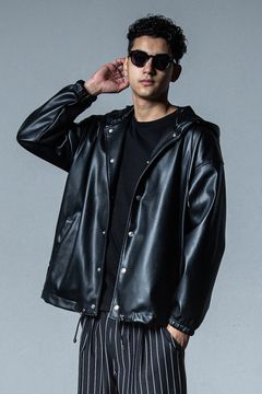 COACH HOODIE / エコレザー コーチジャケットパーカー （ブラック）