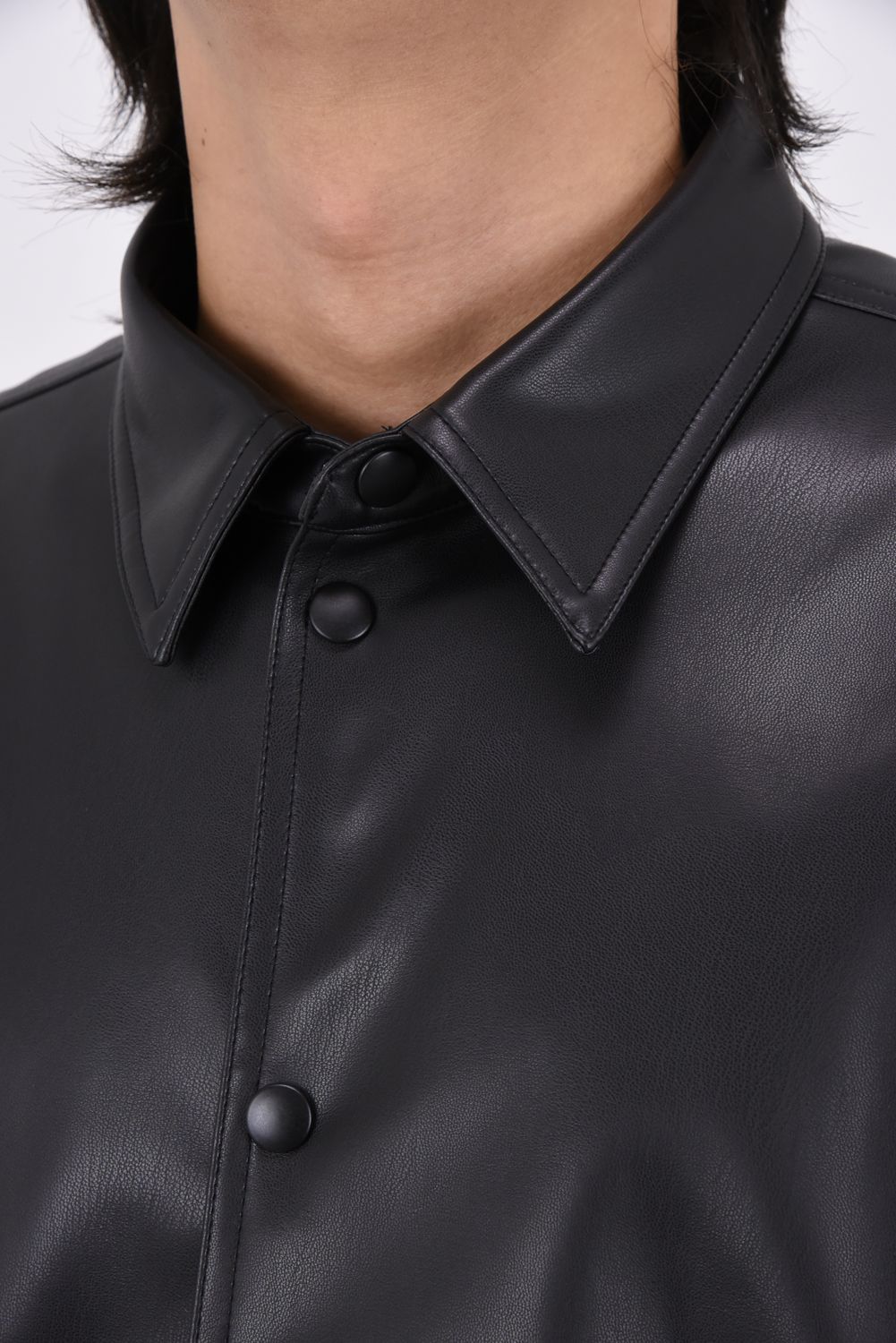SYNTHETIC LEATHER SHIRT / シンセティック レザーシャツ (ブラック)