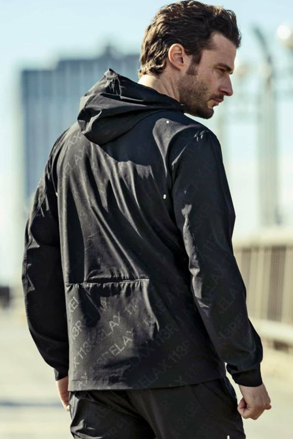 RUNNING DIAGONAL LOGO HOODIE / ランニング ダイアゴナル ロゴ フーディー ブラック