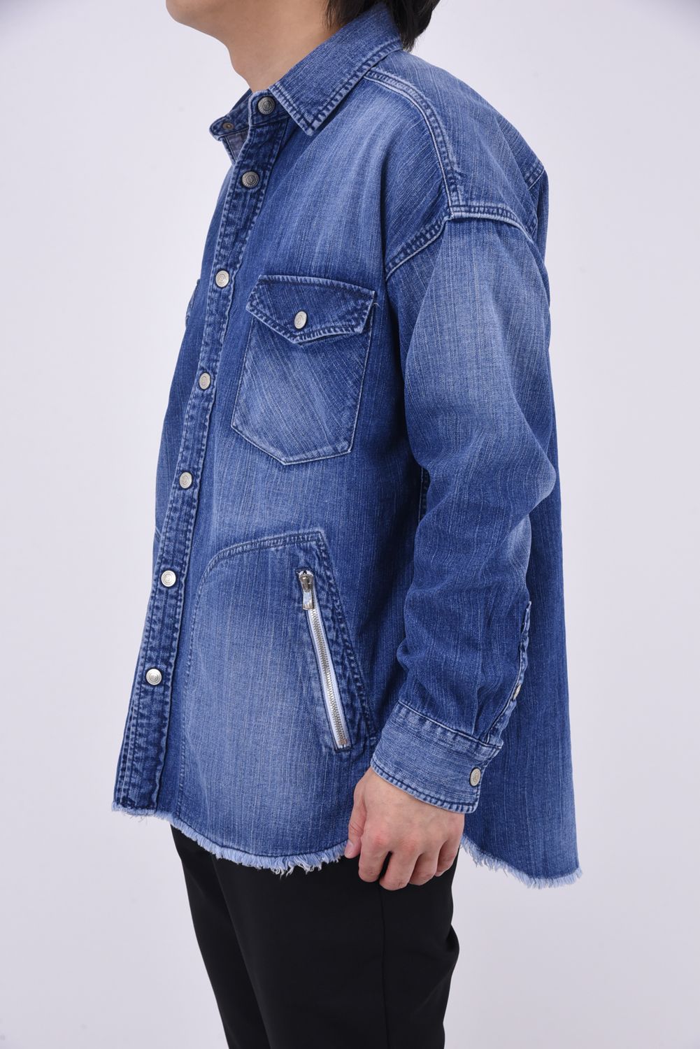 OVER DENIM SHIRTS / ヴィンテージ加工 ドロップショルダー ダンガリーシャツ インディゴ