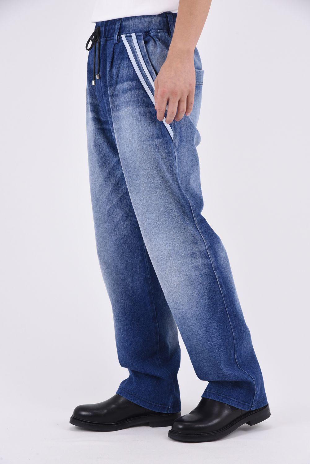 EDGE DENIM SEMI WIDE PT / エコレザーライン セミワイド イージーデニムパンツ (ダークインディゴ)