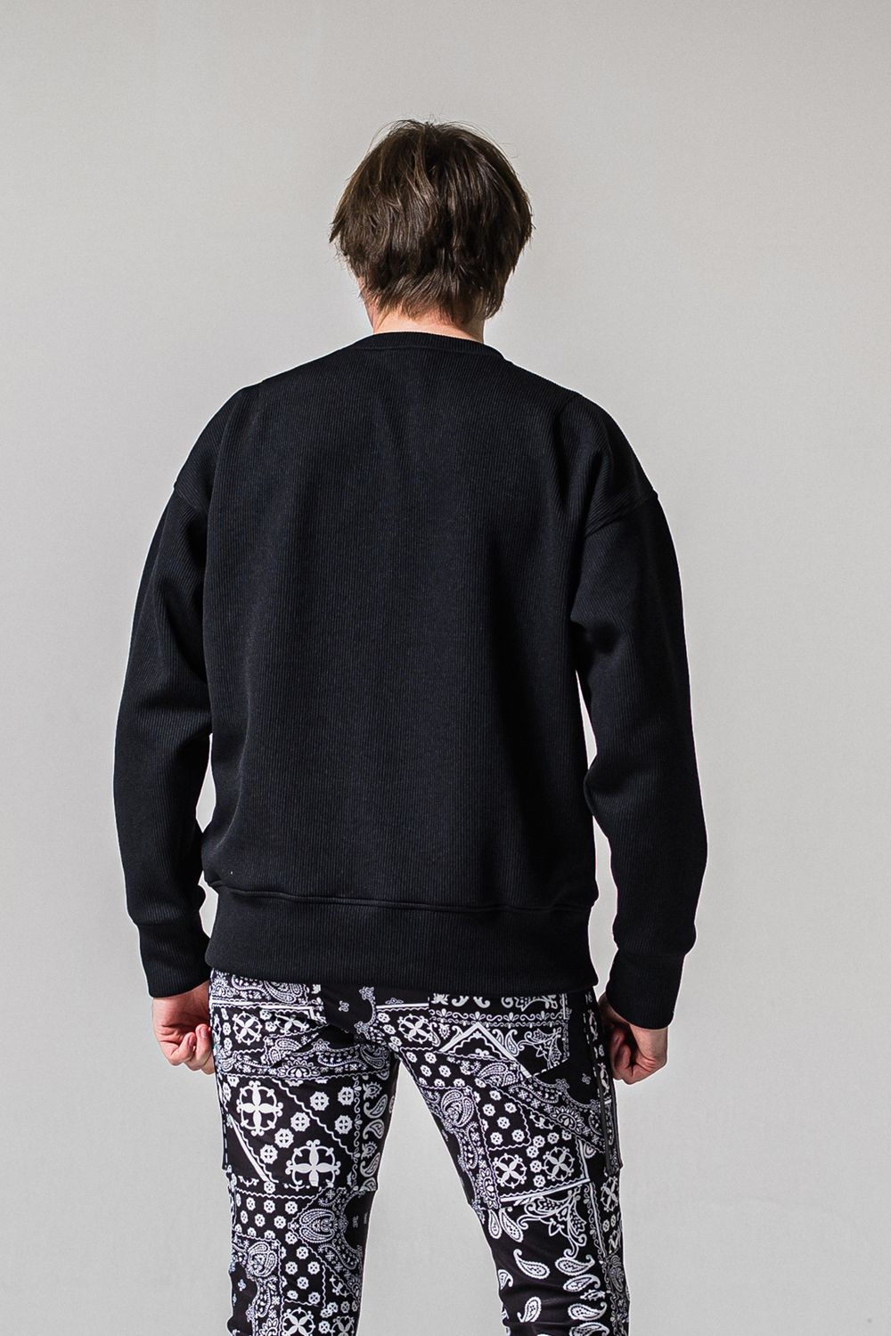 AZE MILITARY DROP TRAINER / 畦編みニット フラップポケット スウェット (ブラック) (1月末入荷予定)