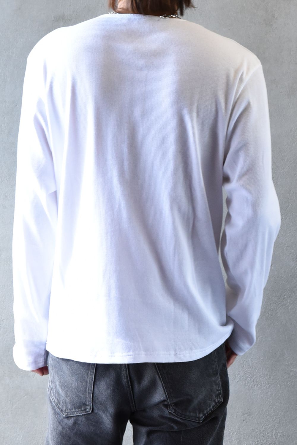RIB HENRY LONGSLEAVE / ヘンリーネック リブニットロングスリーブTシャツ (ホワイト)