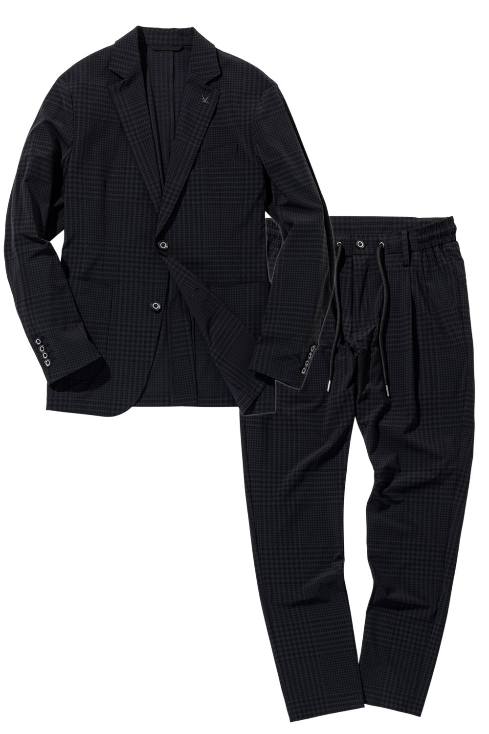 【26SS】【セットアップ】 GLEN CHECK NYLON JACKET & SLACKS / グレンチェック テーラードシングルジャケット&イージースラックス (チャコール/ブラック) (2月上旬入荷予定)