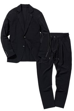 【26SS】【セットアップ】 GLEN CHECK NYLON JACKET & SLACKS / グレンチェック テーラードシングルジャケット&イージースラックス (チャコール/ブラック) (2月上旬入荷予定)