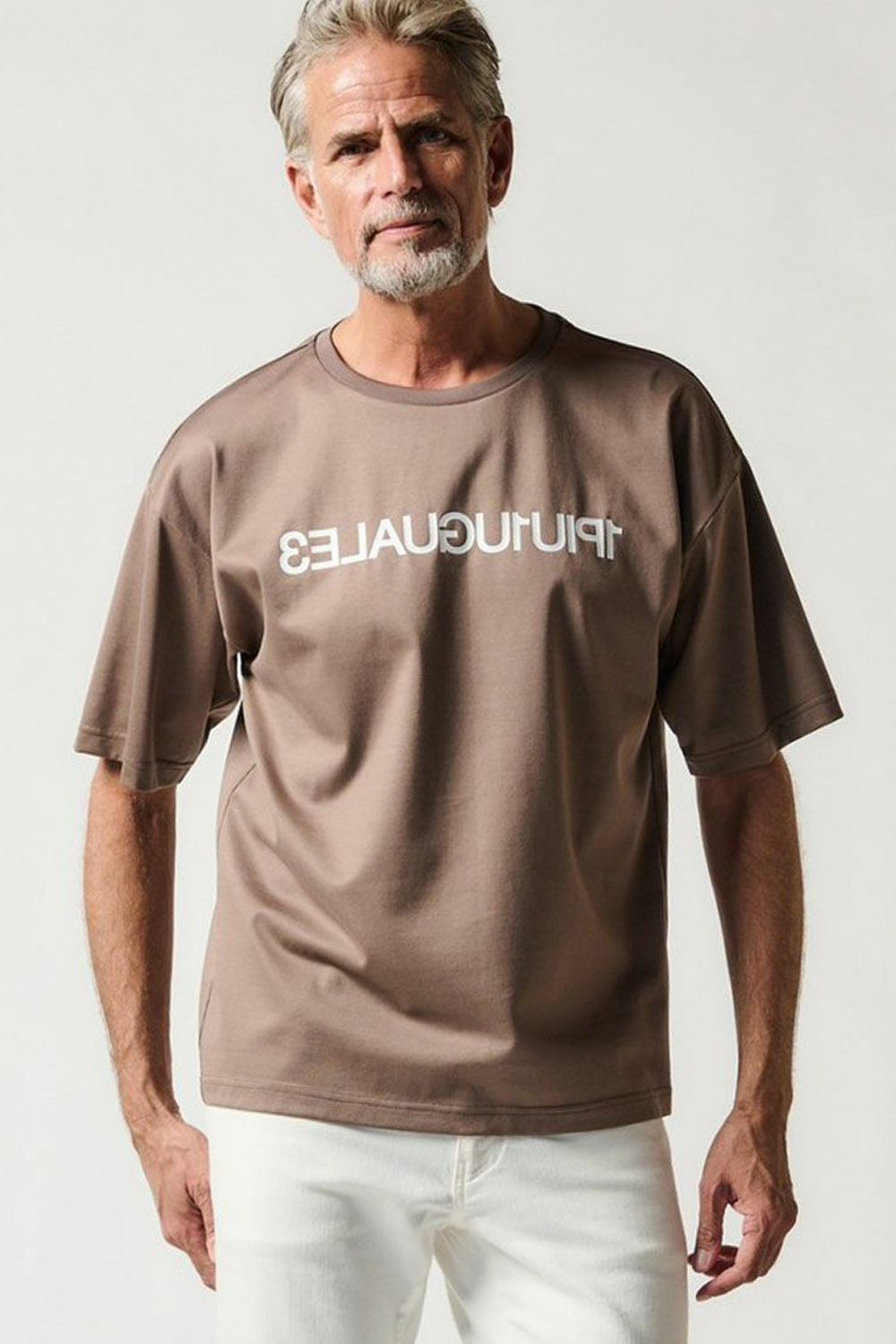 113 MIRROR BIG T / 113ミラーロゴ クルーネック 半袖 Tシャツ キャメル