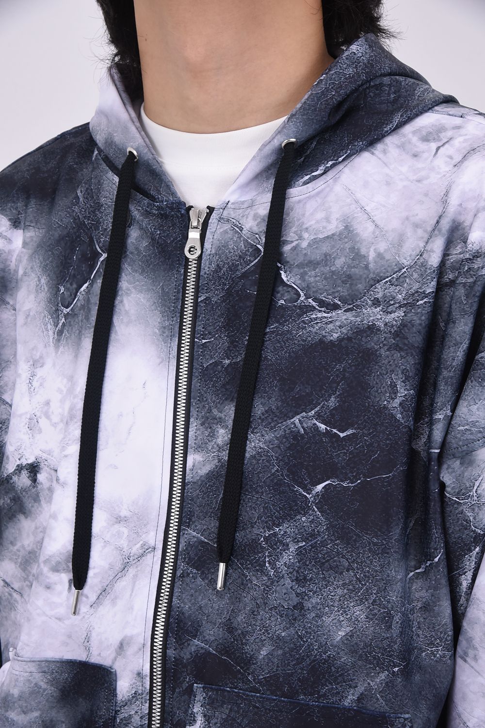 RUSH  OVER  ZIPUP HOODIE / ラッシュオーバー ジップアップパーカー マーブルブラック