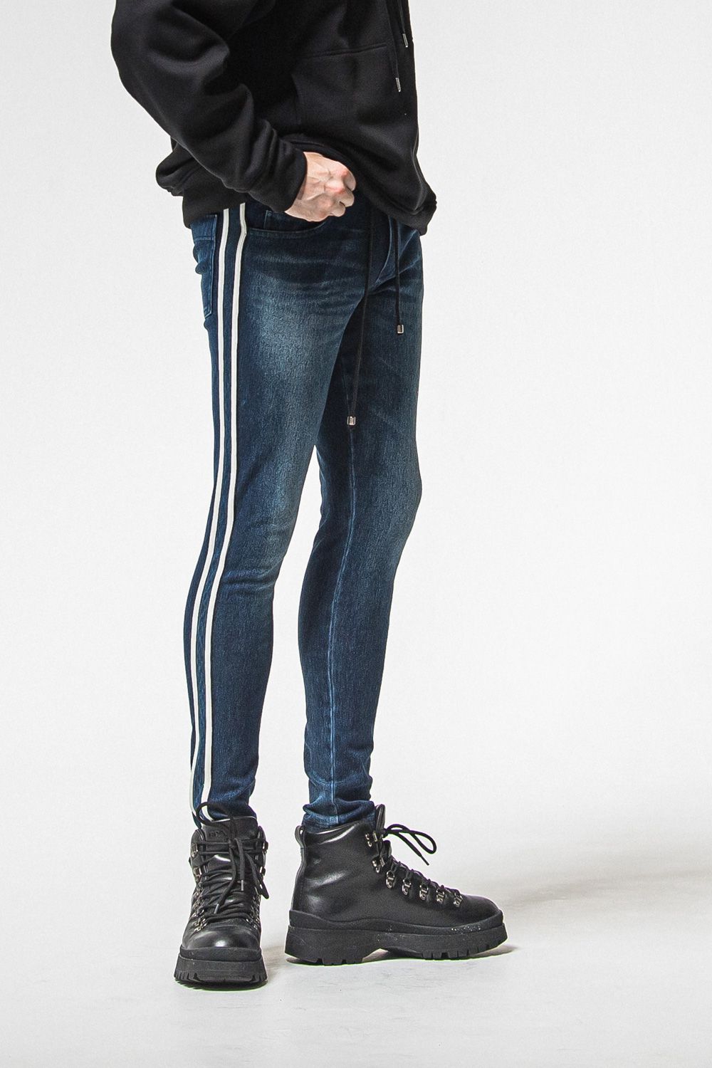 EX DENIM JERSEY BLINDLINE PT / デニムジャージー ラインパンツ (ダークインディゴ) (1月上旬入荷予定) ※オーダー締切：9月1日(月)18:00