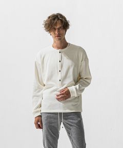 OVER HENRY VELOURS FLEECE THERMAL / 裏起毛 オーバーサイズ サーマル生地 ロングスリーブ ヘンリーネック (ホワイト) (10月下旬入荷予定) ※オーダー締切:9月7日(月)17時
