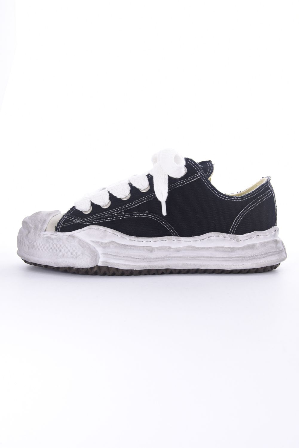 HANK LOW/ original distressed effect sole canvas High-Top sneaker / オリジナルソール キャンバスローカット スニーカー ブラック