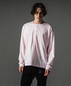OVER HENRY LONGSLEAVE / オーバーサイズ ヘンリーネック ロングスリーブTシャツ (ピンク) (7月中旬入荷予定) ※オーダー締切:5月23日(土)17時