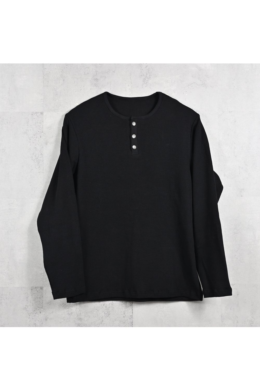 WAFFLE HENRY TEE / ワッフル ヘンリーTシャツ (ブラック) (1月中旬入荷予定)