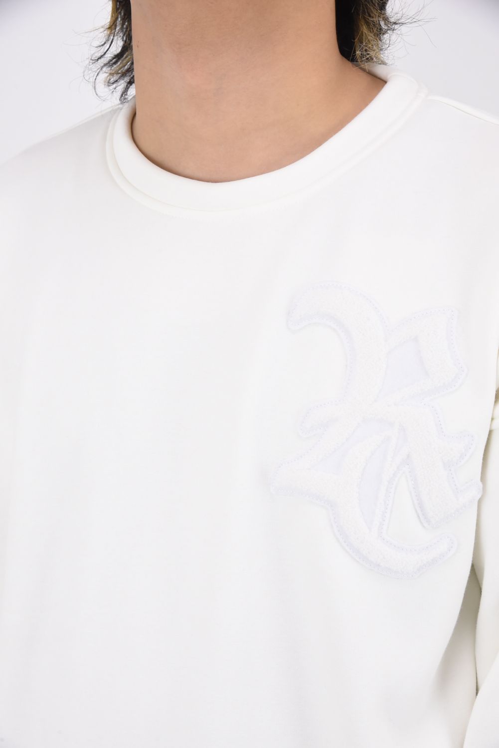 RC CHENILE VELOURS FLEECE DORP TRAINER / サガラ刺繍ワッペン 裏起毛 ルーズトレーナー ホワイト