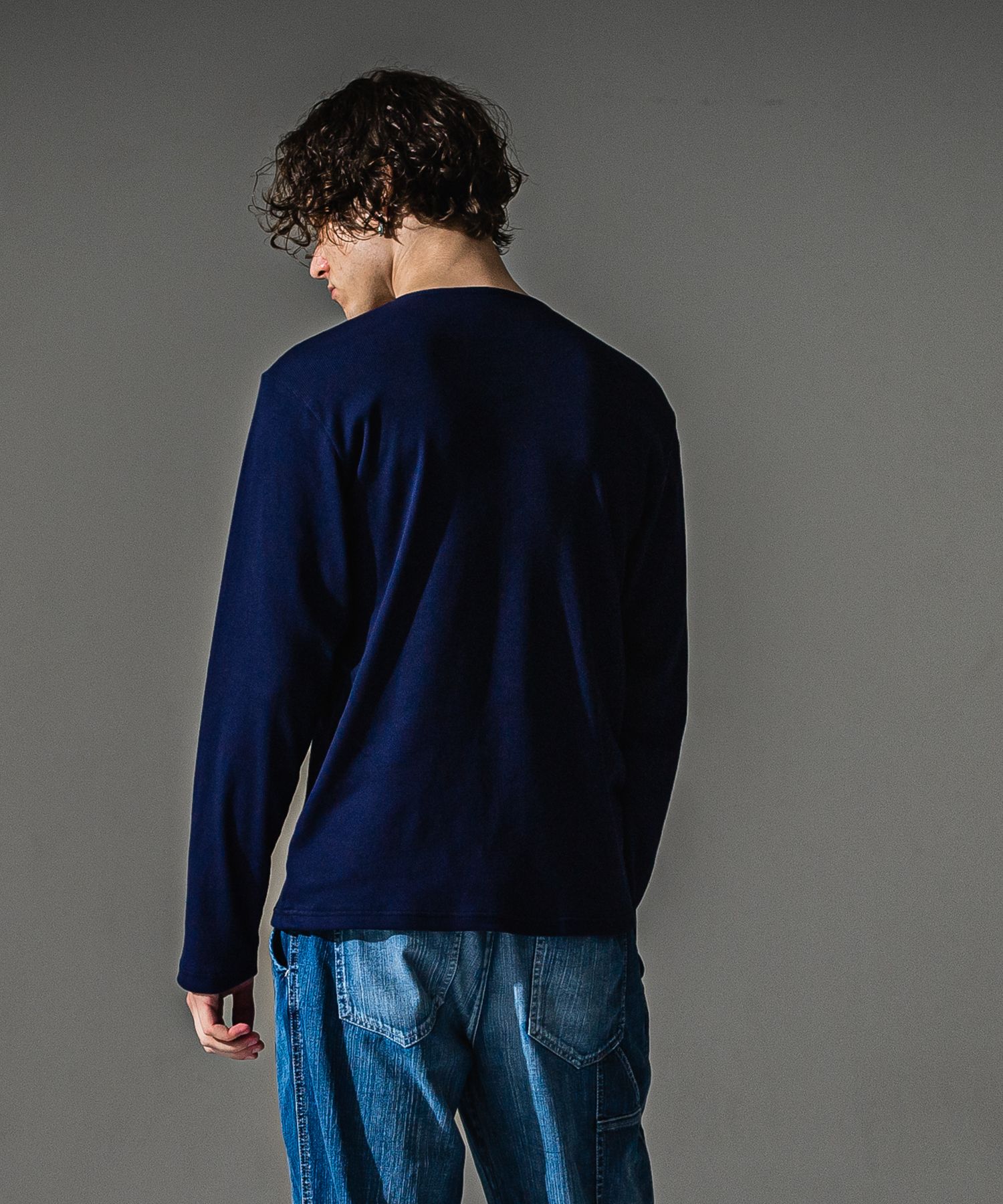 RIB HENRY LONGSLEAVE / ヘンリーネック リブニットロングスリーブTシャツ (ネイビー) (7月中旬入荷予定) ※オーダー締切:5月23日(土)17時