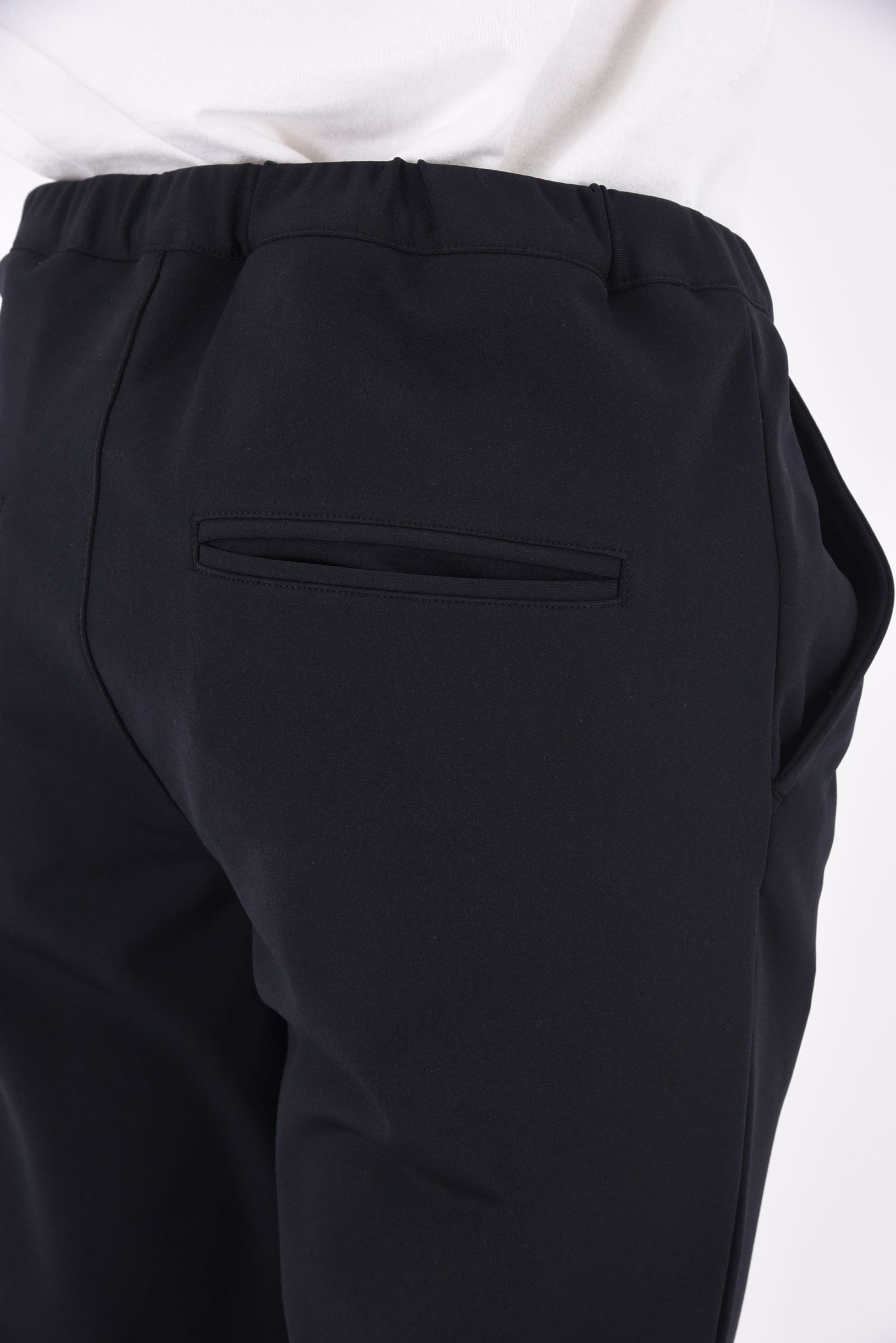 PAT TIGHT EASY PANTS / ストレッチツイル 裏起毛 タイトフィット ウェビングベルト付き イージースラックス ブラック
