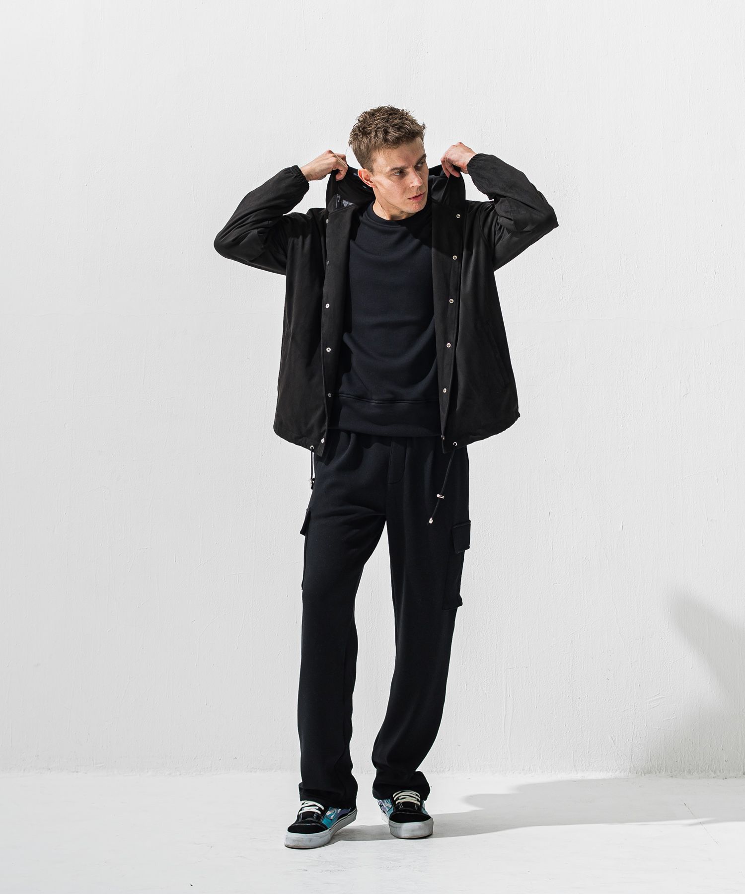 PIN ST RC VELOURS FLEECE DROP TRAINER / ピンストライプロゴ 裏起毛 ルーズトレーナー (ブラック) (11月上旬入荷予定) ※オーダー締切:9月7日(月)17時