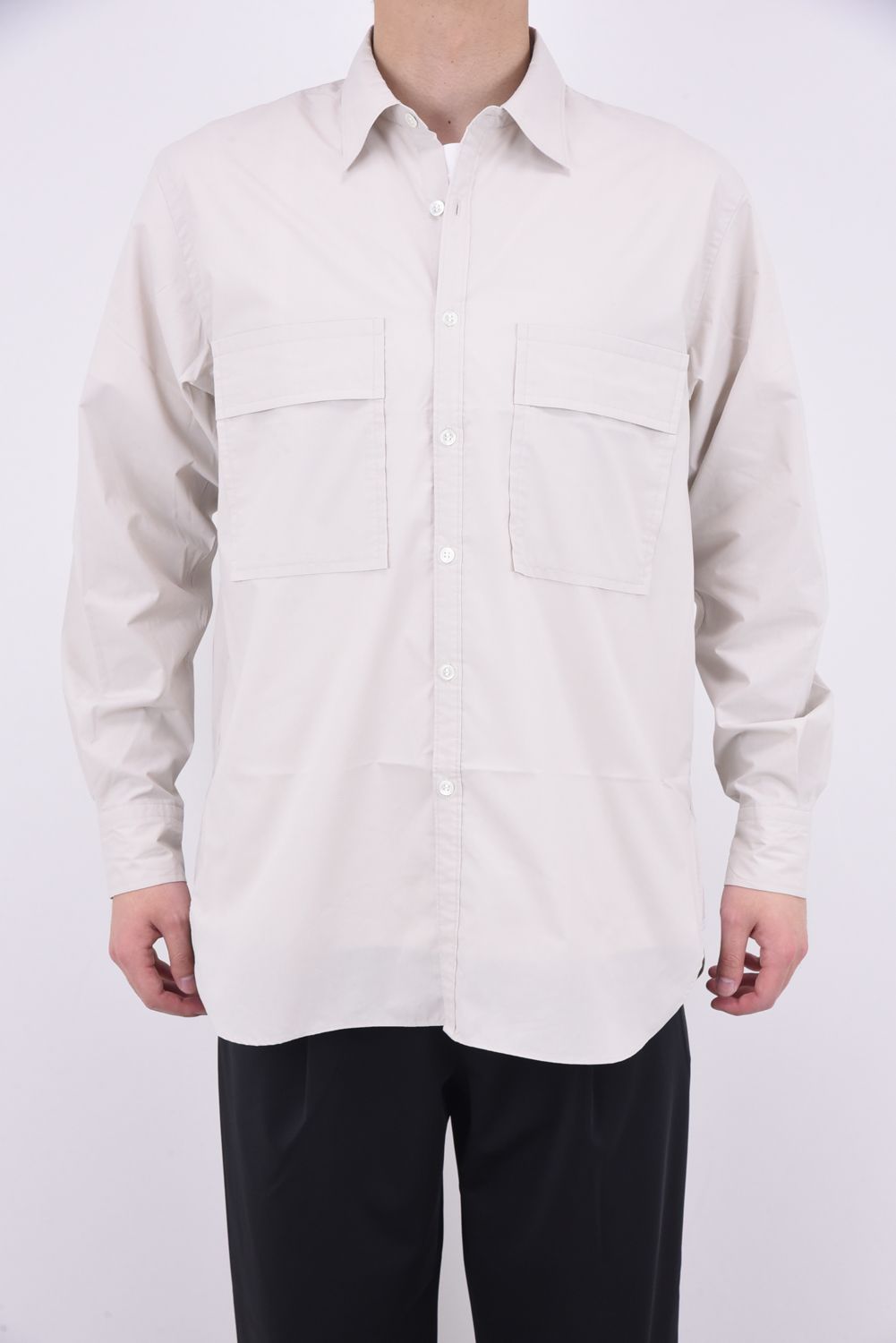W POCKET SHIRT - PC BROAD / テクナコットン ダブルポケットシャツ グレージュ