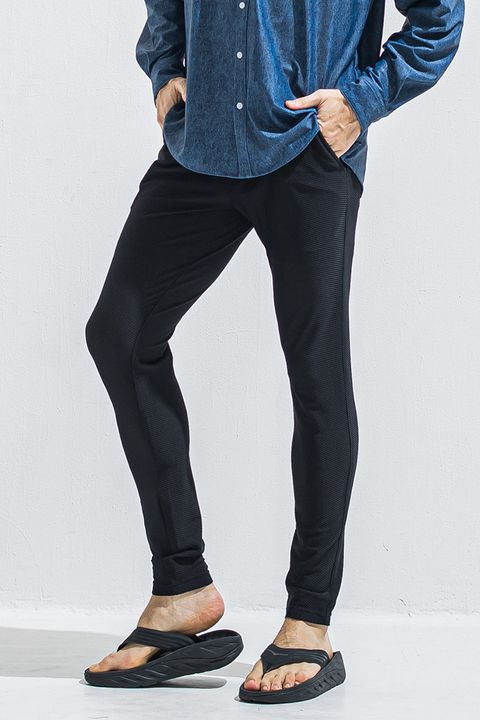 CHRIS EASY TUCK PANTS / ストレッチメッシュトリコット スラックスイージータックパンツ (ブラック)