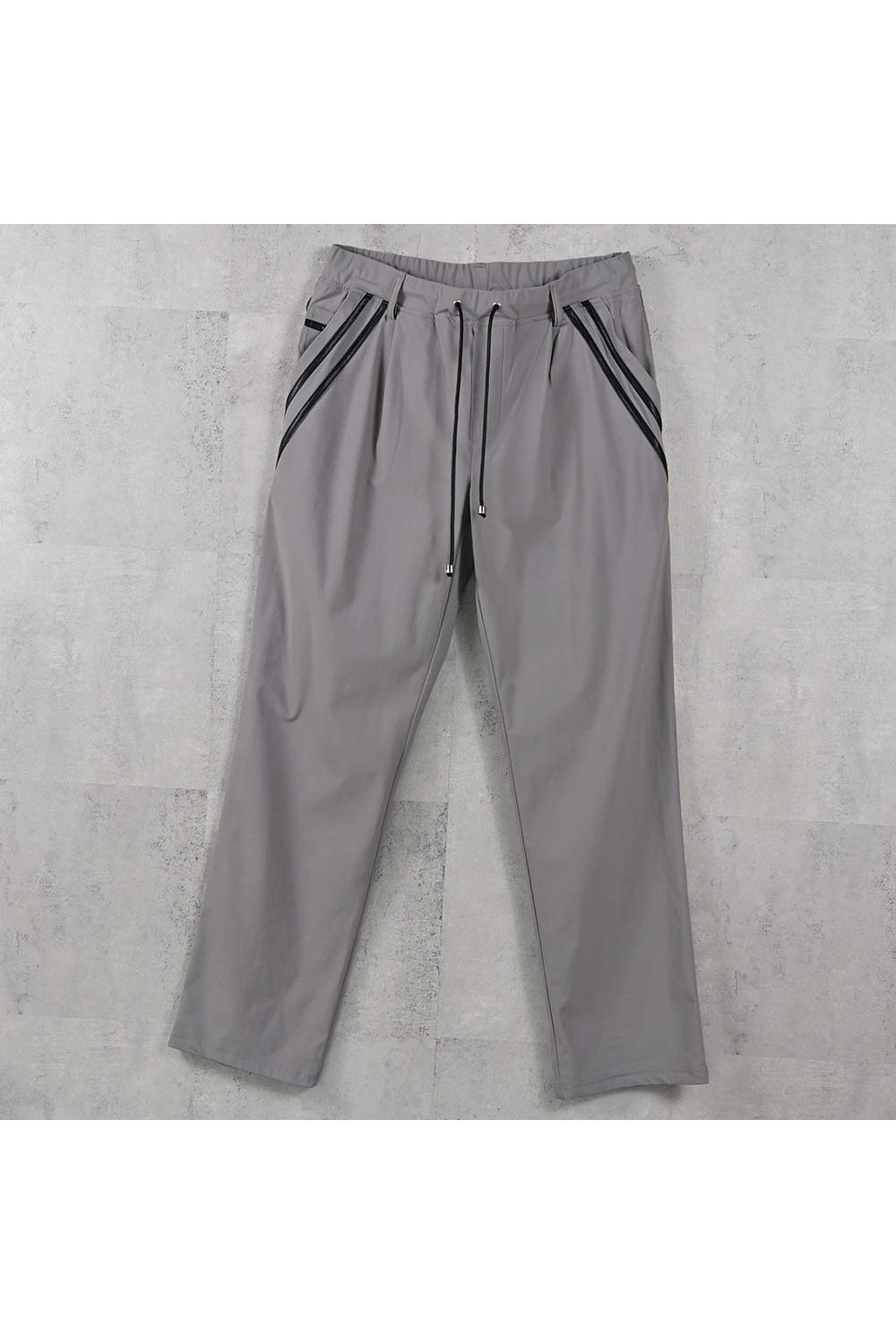 EDGE NYLON SEMI WIDE PT / ナイロンマイクロファイバー エコレザーライン セミワイド イージーパンツ (グレー) (4月末入荷予定) ※オーダー締切:2月15日(日)18時