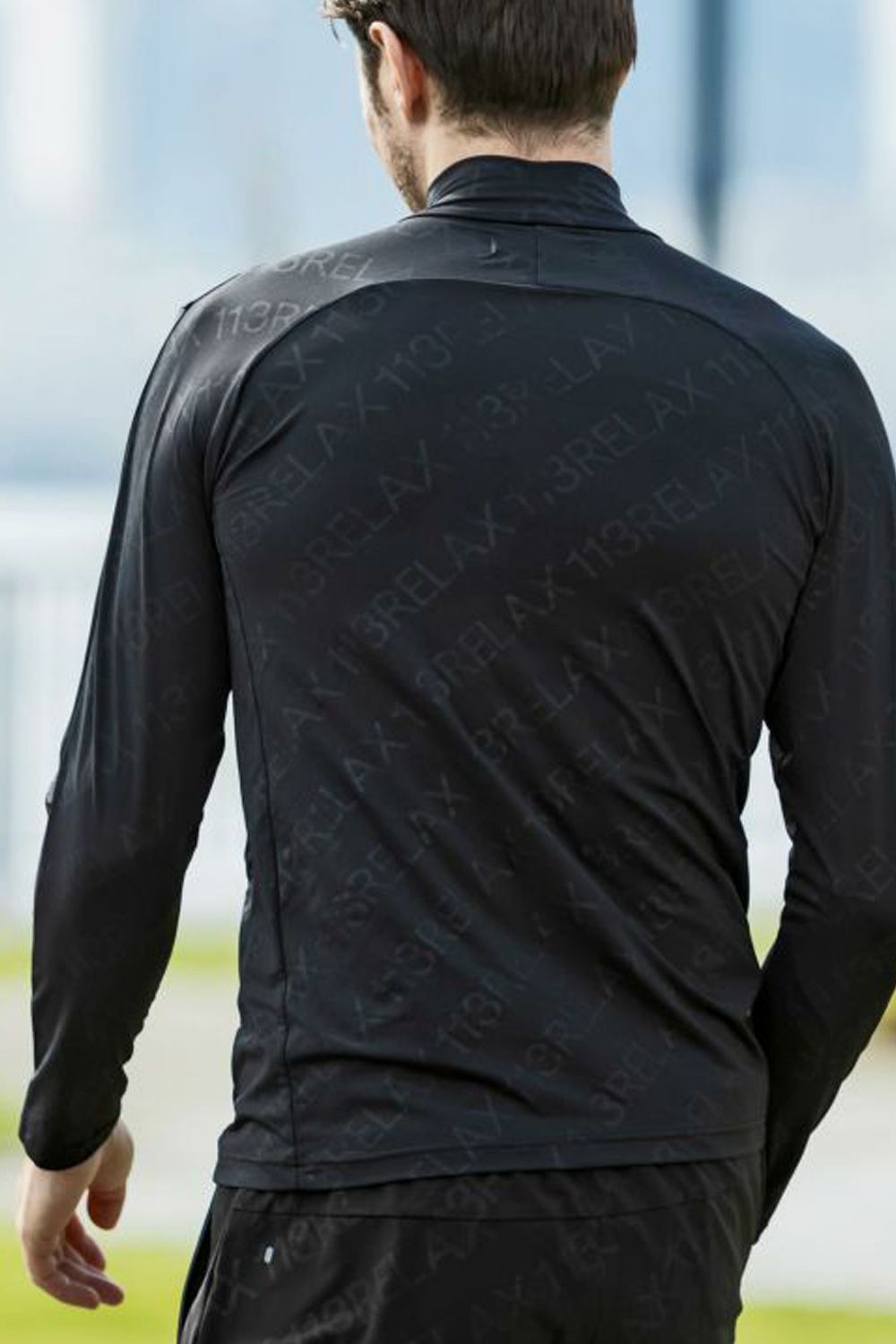 RUNNING DIAGONAL LOGO  LONG T-SHIRTS / 総柄モックネック コンプレッション インナー ブラック