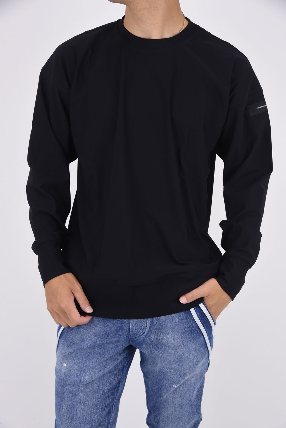NYLON LONG SLEEVE / ロングスリーブ クルーネック オーバーサイズトレーナー ブラック