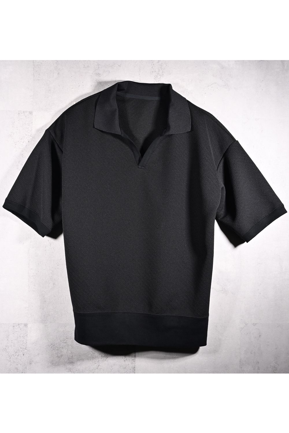 BLISTER POLO / ブリスタージャカード オーバーサイズ スキッパーポロシャツ (ブラック) (4月上旬入荷予定) ※オーダー締切12/13(土)17:00