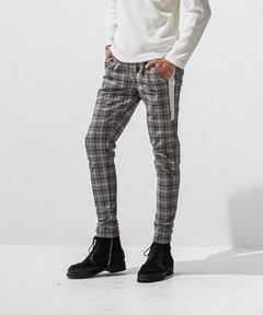 JT HEAT CHECK  PT / 裏起毛 ベロアフリース ワンタックラインパンツ (タータングレー) (11月中旬入荷予定) ※オーダー締切:9月7日(月)17時