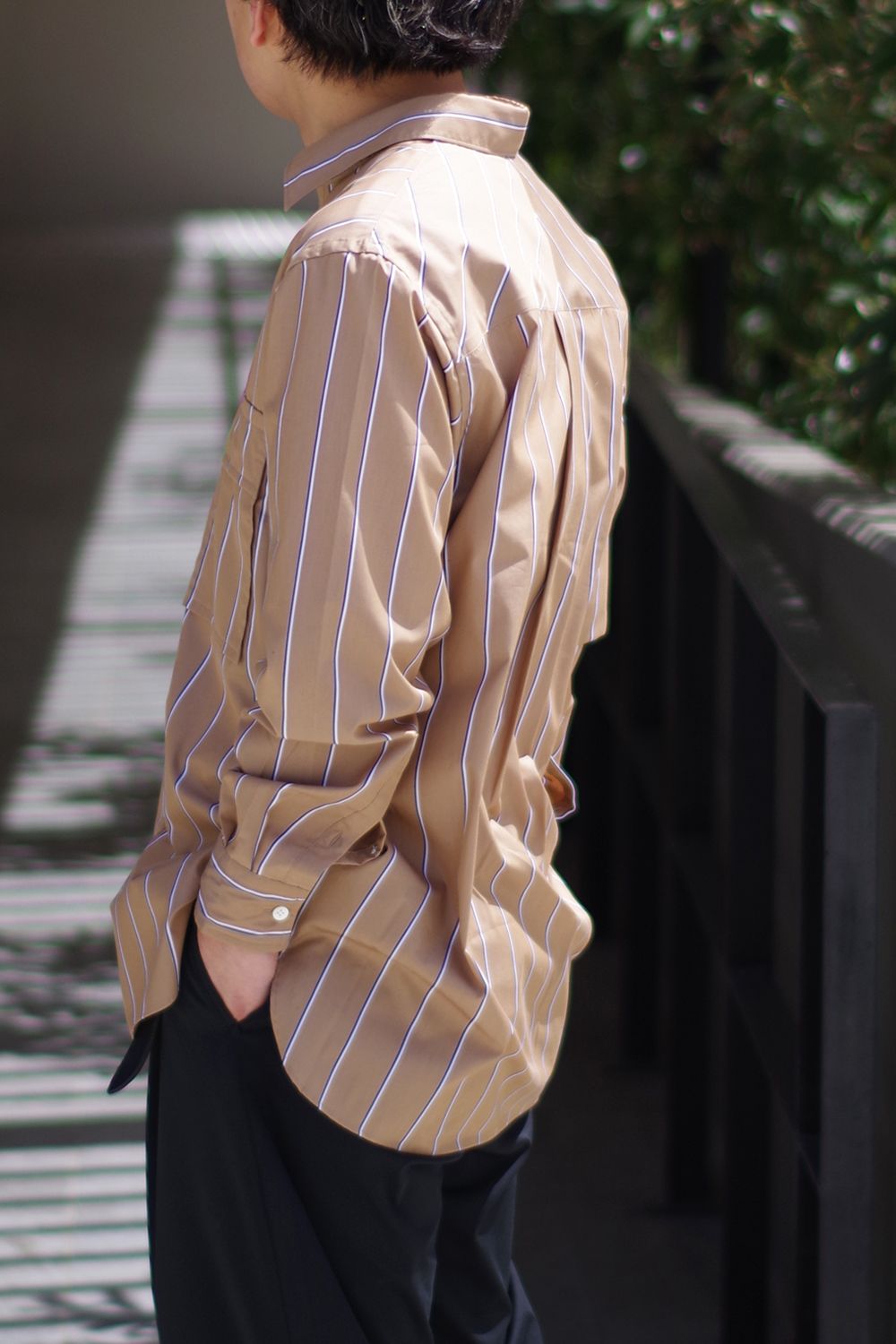 W POCKET SHIRT - CP STRIPES / コットン / ポリエステル ストライプ ダブルポケットシャツ ベージュ